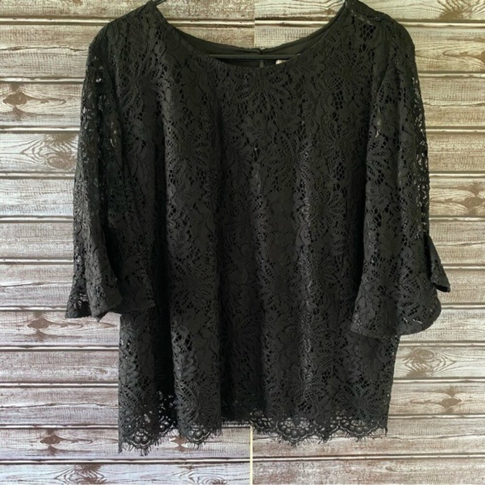 Nanette Lepore Women's Black Lace Overlay Top Size‎ XL